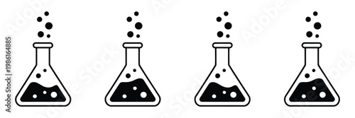 Science lab flask icon set, clean editable stroke vector illustration pack featuring lab glassware, Erlenmeyer flasks