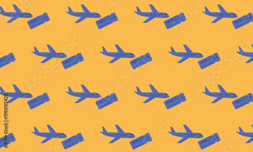 Travel pattern background with airplane and tickets, flight tourism illustration