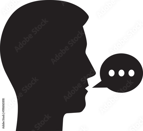 A black silhouette of a man talking