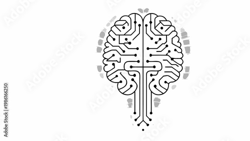 Abstract digital brain illustration symbolizing artificial intelligence machine learning and advanced technology with intricate circuit board pathways and neural network