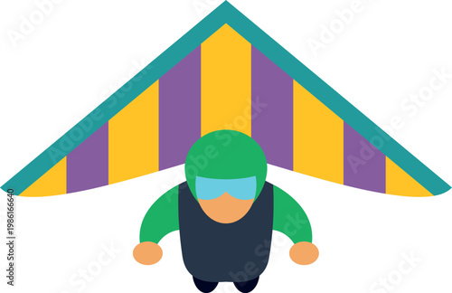 Minimalist illustration of a hang glider pilot flying with a striped wing
