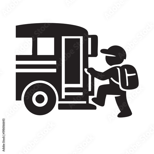 Little Boy Boarding School Bus Silhouette Vector