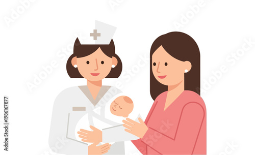 Newborn baby care and support from a compassionate nurse, emphasizing maternal health and child wellness during the postpartum period