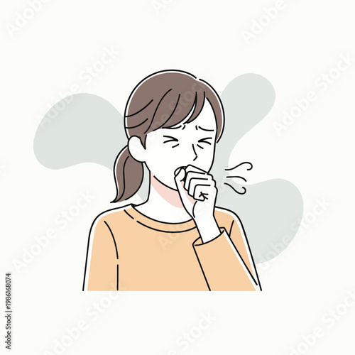 Illustration of a woman coughing, indicating illness or respiratory problems.