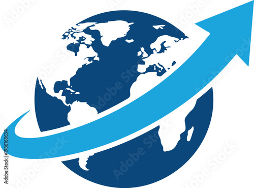 Global business growth arrow around globe icon