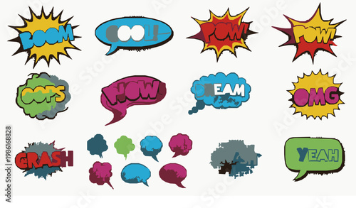 Pop Art Comic Speech Bubbles Set Retro Halftone Vector Illustration