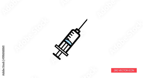 Medical Syringe Icon with Blue Liquid and Needle - Health Care & Vaccination Symbol