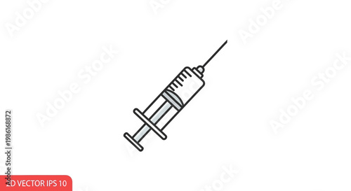 Medical Syringe Icon with Needle and Plunger, Healthcare and Medicine Concept