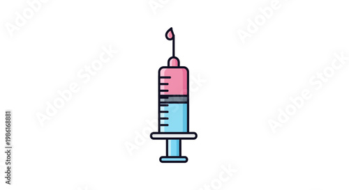 Medical Syringe with Pink and Blue Liquid, Flat Design Icon