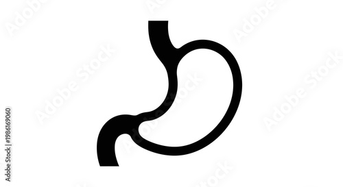 Stylized black and white illustration of a human stomach and esophagus outline