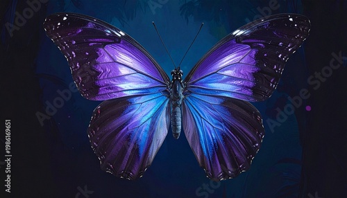 Blue and purple butterfly in mystical forest