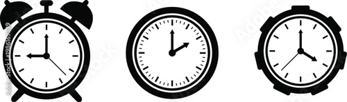 Time management clock icons set with alarm clock wall clock and wrist watch