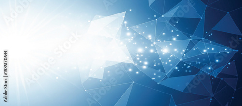 Blue Technology Abstract Background with Polygon Network Light Particles and Futuristic Digital Connection Design Template