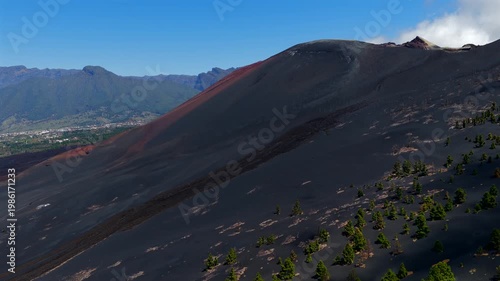 Aerial View Tajogaite Volcanic Crater and Los Llanos Lava Aftermath La Palma Canary Islands Spain; Seismic Activity Monitoring Volcanology and Future Eruption Forecasting