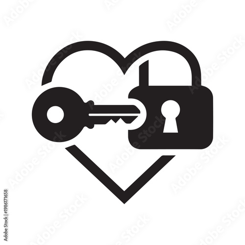 Key and lock silhouette love symbol icon