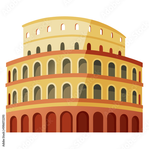 A large roman colosseum with yellow and orange walls