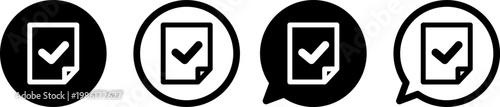 チェック付き書類のアイコン 承認・確認・完了 モノクロUIデザイン素材 Document Check Icon Approval Confirmation Monochrome UI Design
