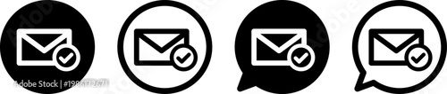 チェック付きメールのアイコン 確認済み・承認・完了を表すUIデザイン Checked Mail Icon Approved Verified Completed UI Design
