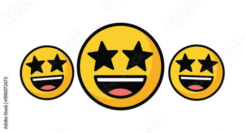 Happy emoji faces with star eyes and wide smiles