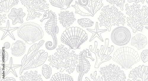 Seamless pattern of sea creatures and marine life