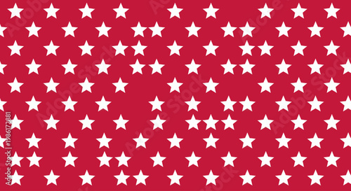Seamless pattern of white stars scattered on a red background.