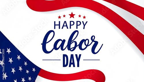 Happy Labor Day Typography with American Flag on White Background