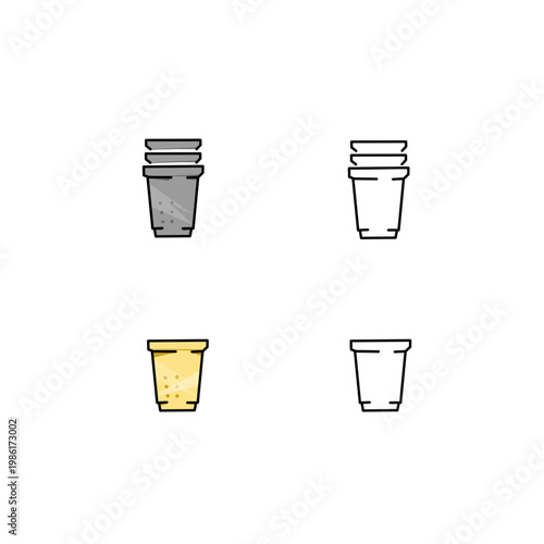 Set of disposable plastic cups, vector icons
