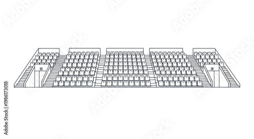 Empty stadium seating rows in a clean line art drawing.