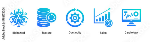 Recovery action icon set featuring restoration,continuity,and emergency response concepts.Suitable for disaster recovery and safety visuals.