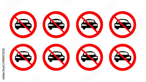 Prohibitory road signs displayed in white background at bright lighting