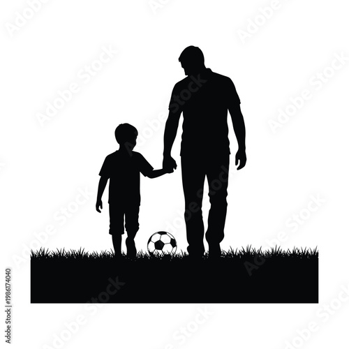 Fathers day silhouette loving dad and son holding hands celebrating family bonds