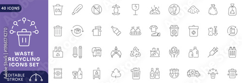 waste recycling icon set. Outline Icon Collection. Editable stroke.