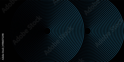 Blue abstract background with glowing circles. Swirl circular lines pattern. Geometric spiral. Twirl element. Modern graphic design. Futuristic technology