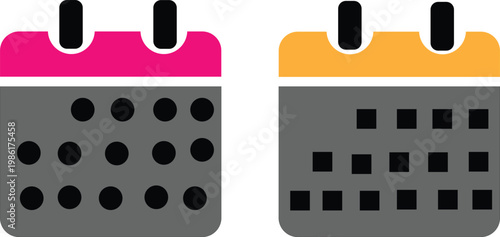Flat calendar icon set. Date and time symbols. Schedule sign. Event planning and appointment design.. Time management and organizer design.
