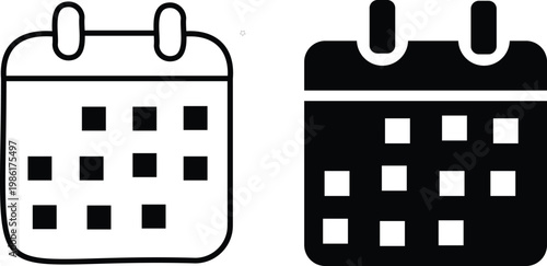 Flat calendar icon set. Date and time symbols. Schedule sign. Event planning and appointment design.. Time management and organizer design.
