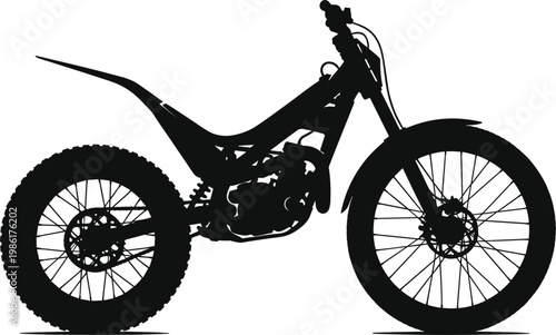 Off-road motorcycle silhouette isolated on white background, dirt bike illustration for extreme sports, motocross concept, rugged adventure transport design
