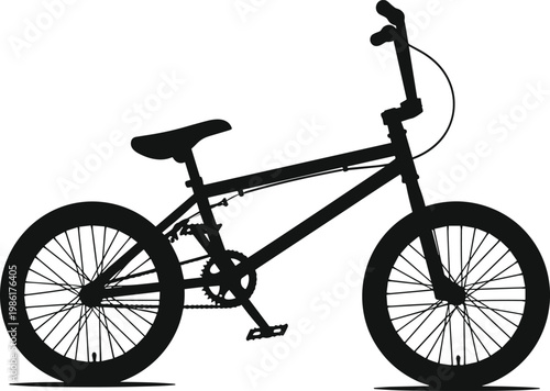 Black silhouette of a professional BMX stunt bicycle with high handlebars and small frame for extreme sports and freestyle urban trick riding.