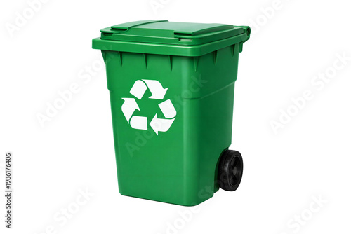Green recycling bin isolated on transparent background..