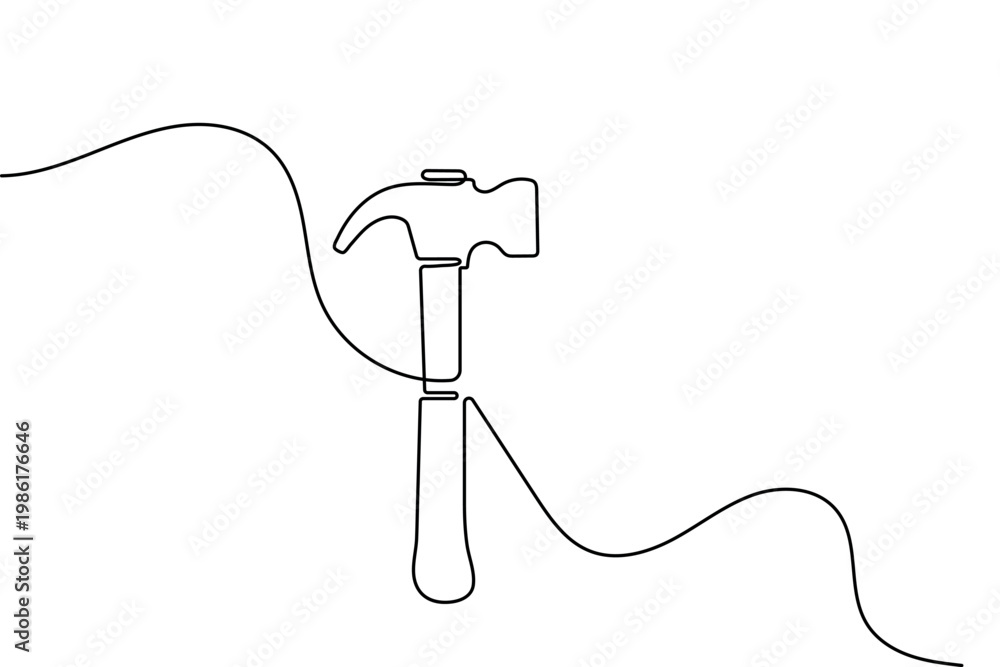 Obraz premium Minimalist hammer single line art isolated on white background