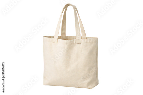 Creamy bag with carry handles isolated on transparent background.