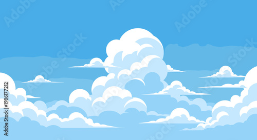 A peaceful and uplifting illustration of a clear blue sky filled with fluffy white clouds. Perfect for backgrounds, website design, or conveying a sen