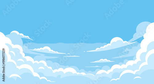 A tranquil illustration of a sky with fluffy white clouds evokes a sense of peace and optimism. Ideal for backgrounds, website design, and promoting a