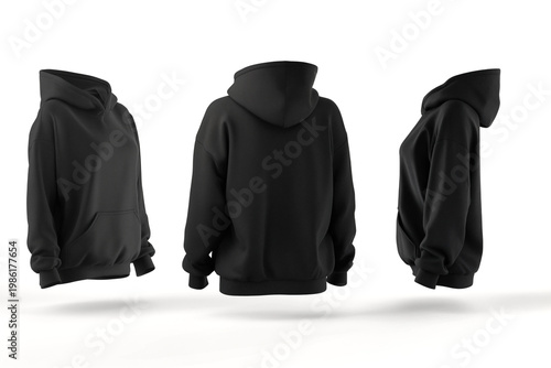 Black Hoodie Mockup Set - Front, Back, and Side Views