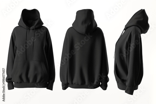 Black Hoodie Mockup Set - Front, Back, and Side Views