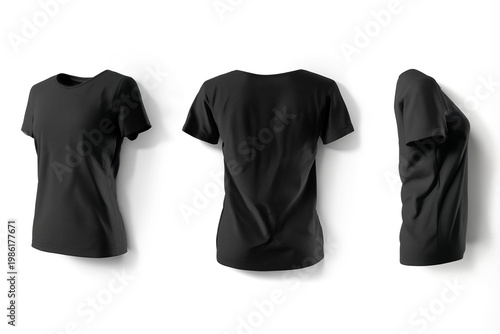 Black T-Shirt Mockup Set - Front, Back, and Side Views