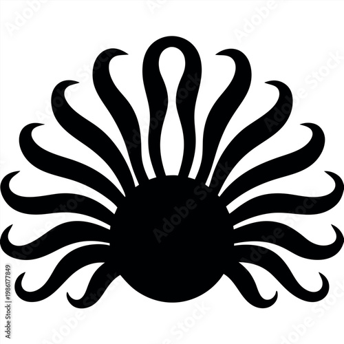Decorative sun icon elegant curved rays in silhouette  