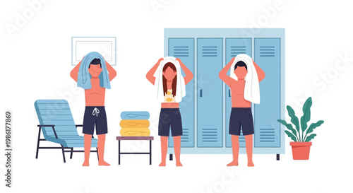 Group of Schoolchildren in Locker Room Changing Clothes