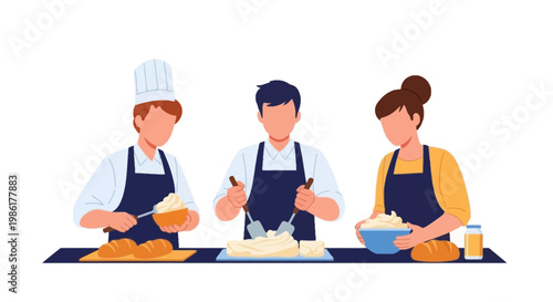 Culinary Students Preparing Food in Kitchen Classroom