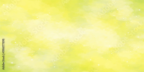 Soft green bokeh nature background featuring a bright summer sun design with vintage paper texture and soft yellow light patterns for a decorative spring wallpaper illustration