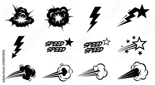Set of comic style speed and action graphic elements